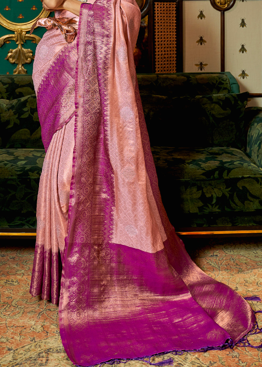 Elegant Purple and Gold Kanjivaram Silk Saree with Zari Weaving