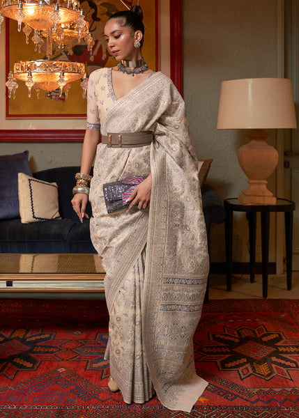 Graceful Beige Kashmiri Cotton Silk Saree for a Timeless Appeal