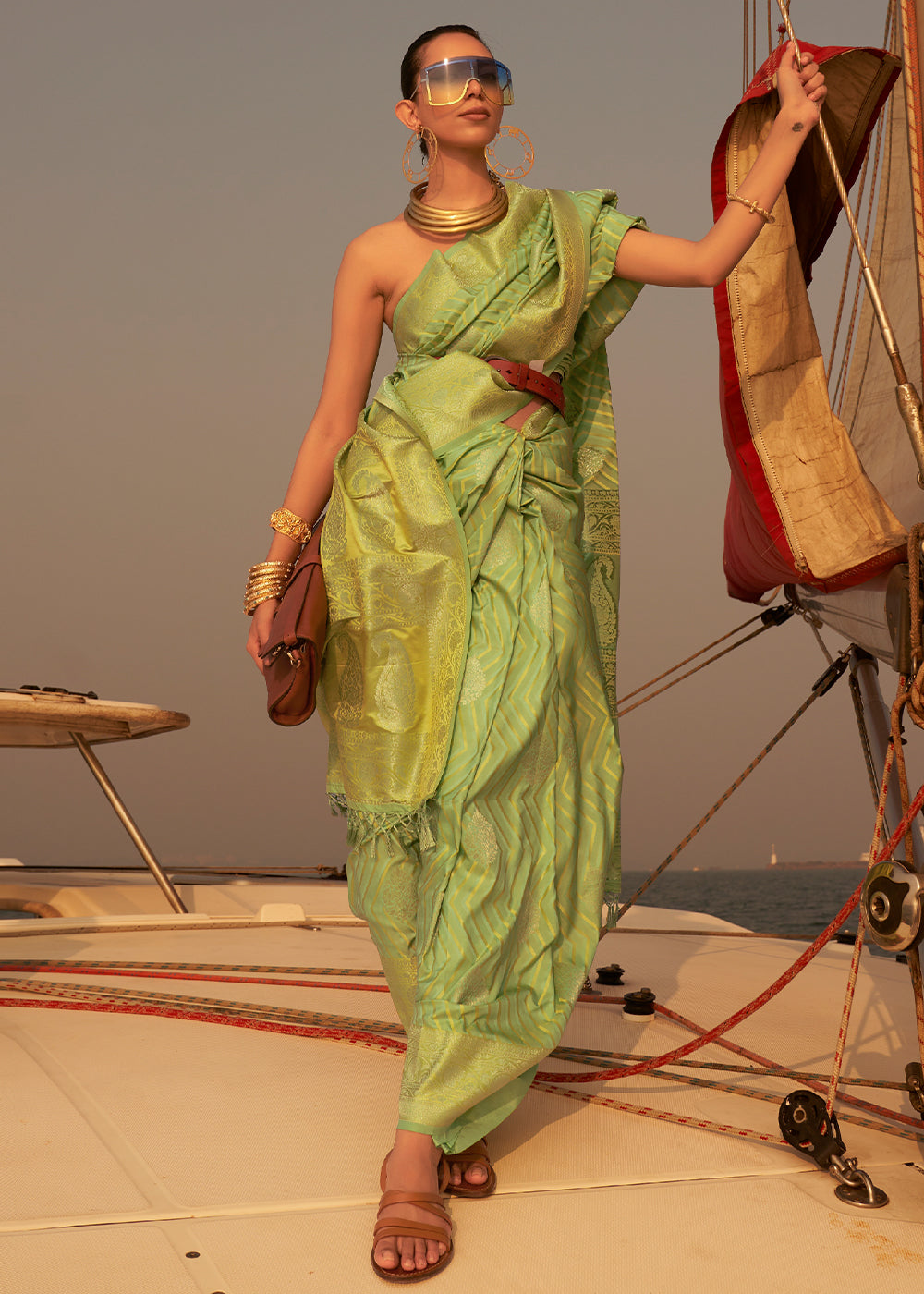 A Fusion of Colors and Tradition - Green Dual Tone Banarasi Satin Silk Saree