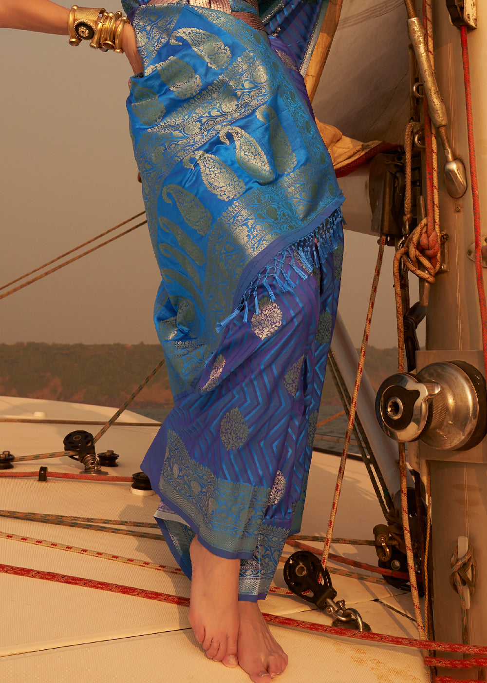 A Harmony of Colors and Tradition Blue Dual Tone Banarasi Satin Silk Saree