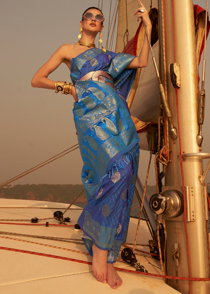 A Harmony of Colors and Tradition Blue Dual Tone Banarasi Satin Silk Saree
