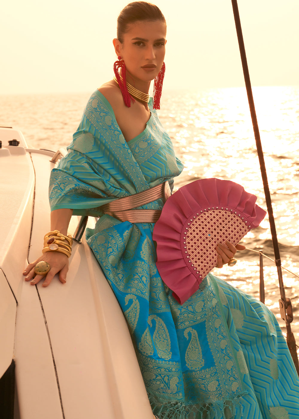 A Unique and Timeless Piece Blue Dual Tone Banarasi Satin Silk Saree