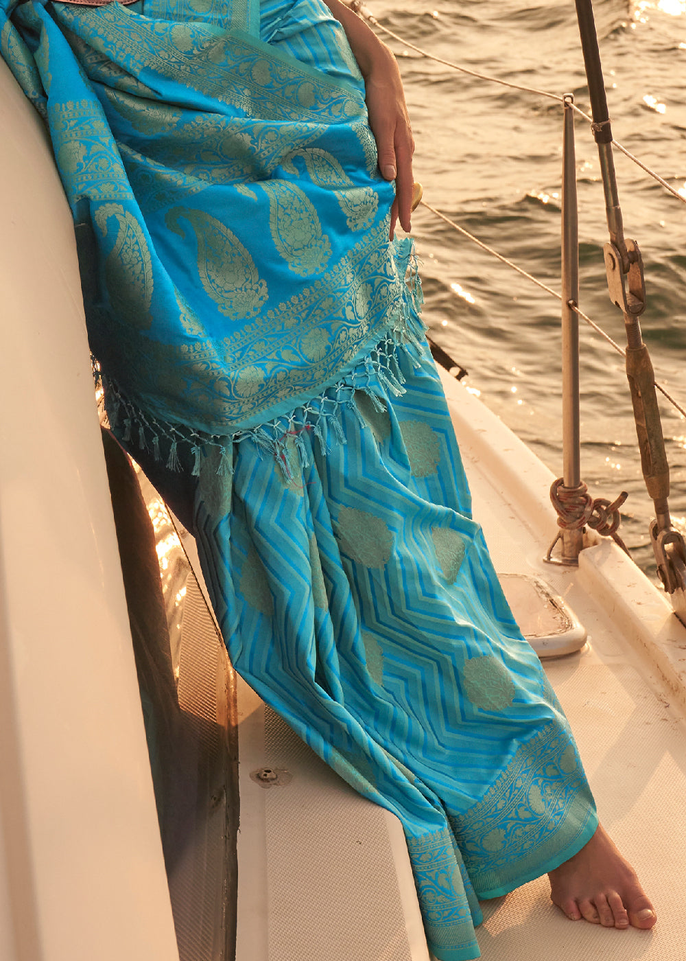 A Unique and Timeless Piece Blue Dual Tone Banarasi Satin Silk Saree