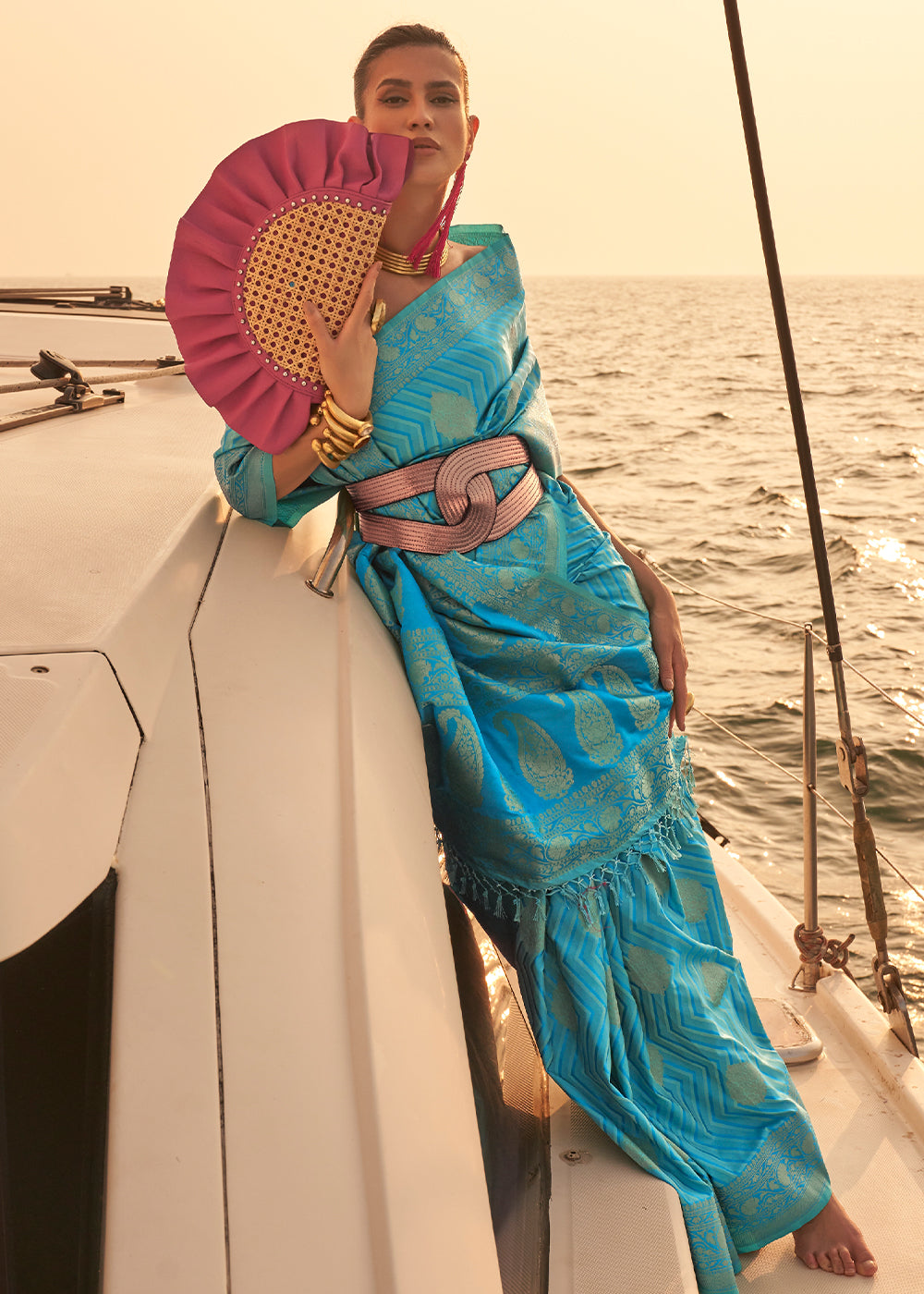 A Unique and Timeless Piece Blue Dual Tone Banarasi Satin Silk Saree