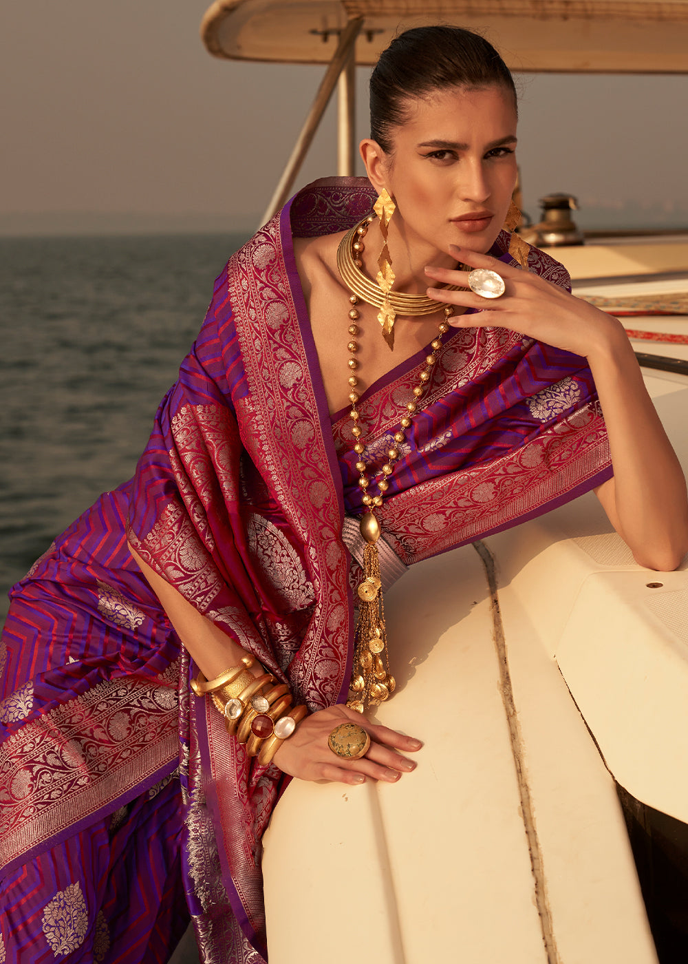 Graceful Lavender Dual Tone Banarasi Satin Silk Saree - A Perfect Addition to Your Ethnic Collection