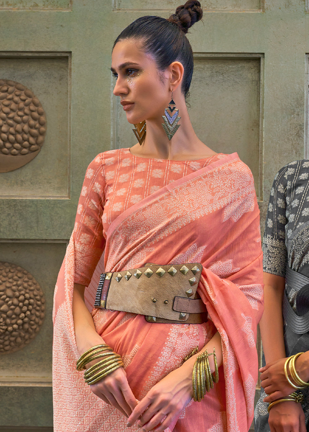 Elegant Peach Lucknowi Chikankari Silk Saree - A Delicate Beauty