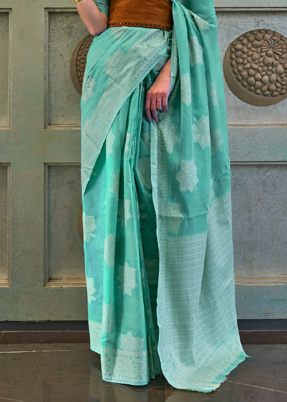 Soothing Blue Lucknowi Chikankari Silk Saree - A Serene Beauty