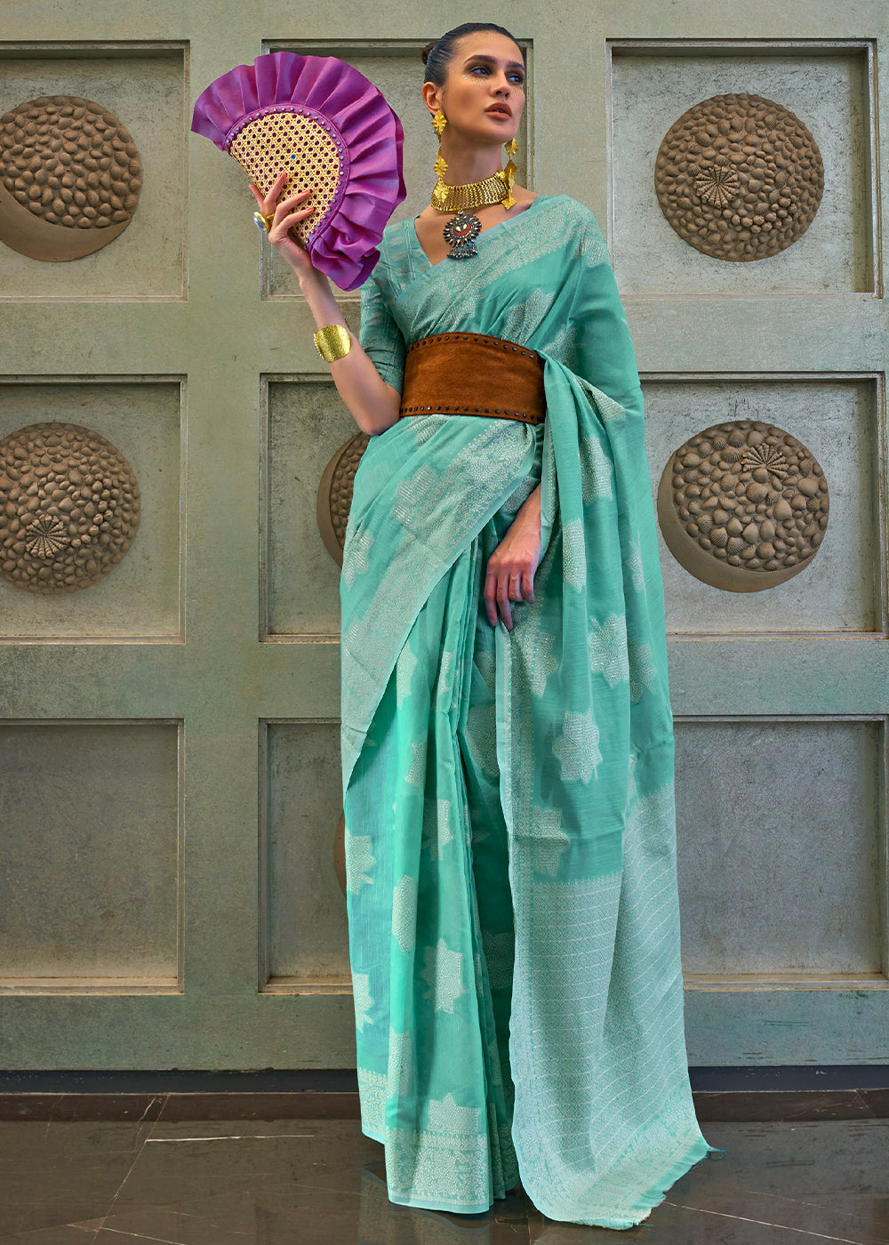 Soothing Blue Lucknowi Chikankari Silk Saree - A Serene Beauty