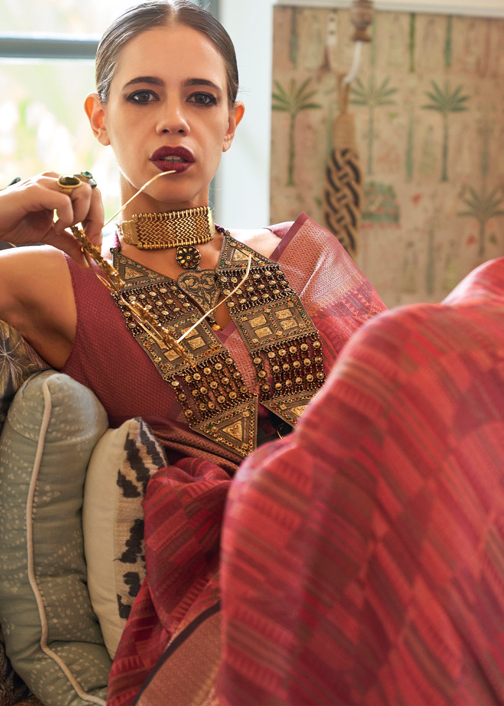 Elegant Brick Red Organza Saree for a Timeless Look