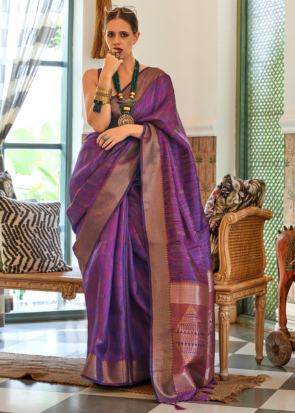 Add a Touch of Royalty with the Russian Violet Organza Saree