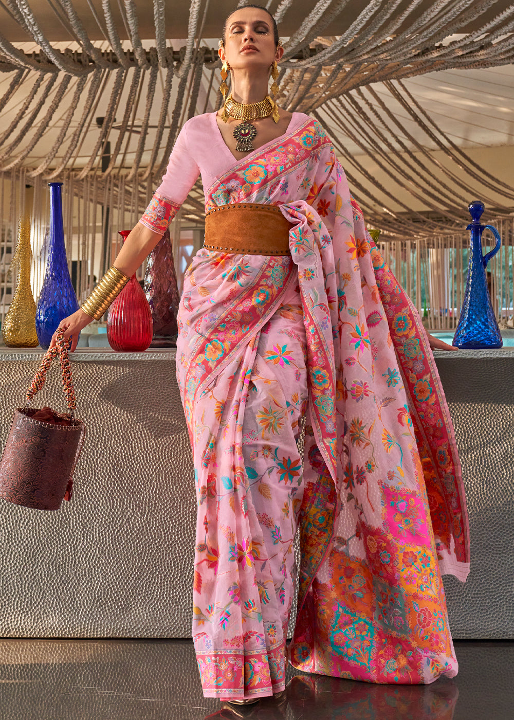 Pretty in Pink! Elegant Digital Print Kashmiri Cotton Saree