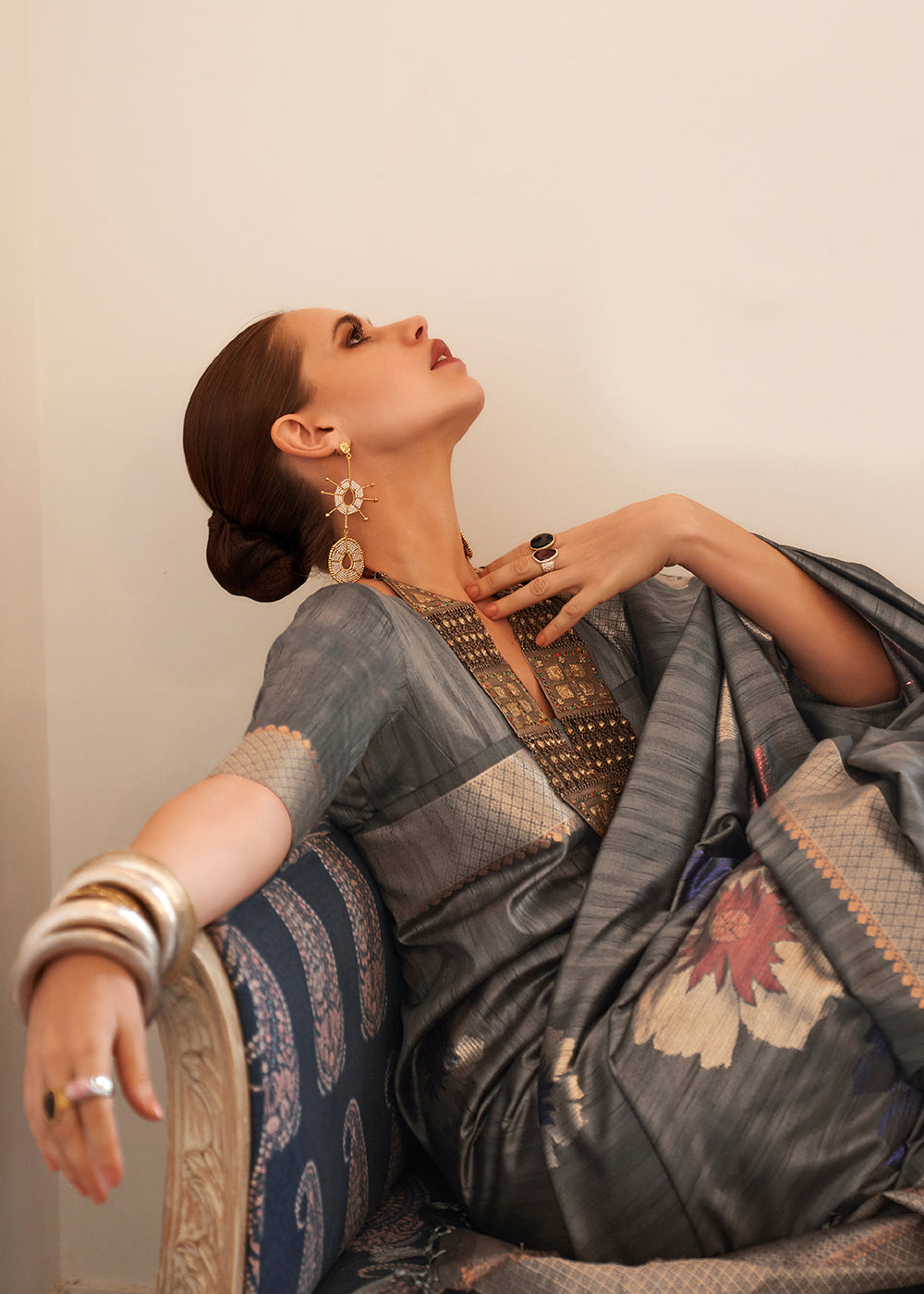 Timeless Elegance: Handwoven Fossil Grey Banarasi Silk Saree