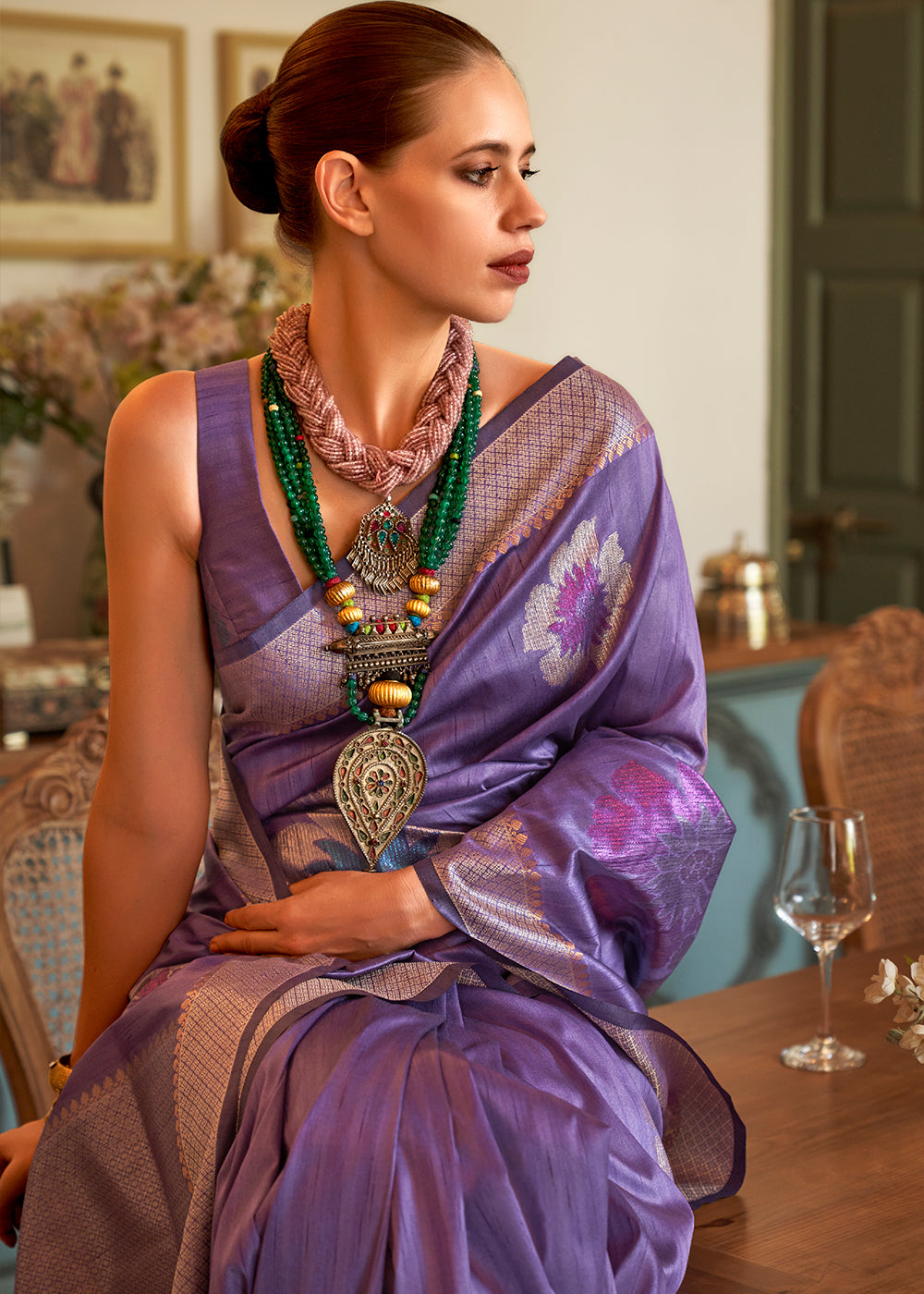 Graceful Lavender: Handwoven Banarasi Silk Saree in Stunning Purple