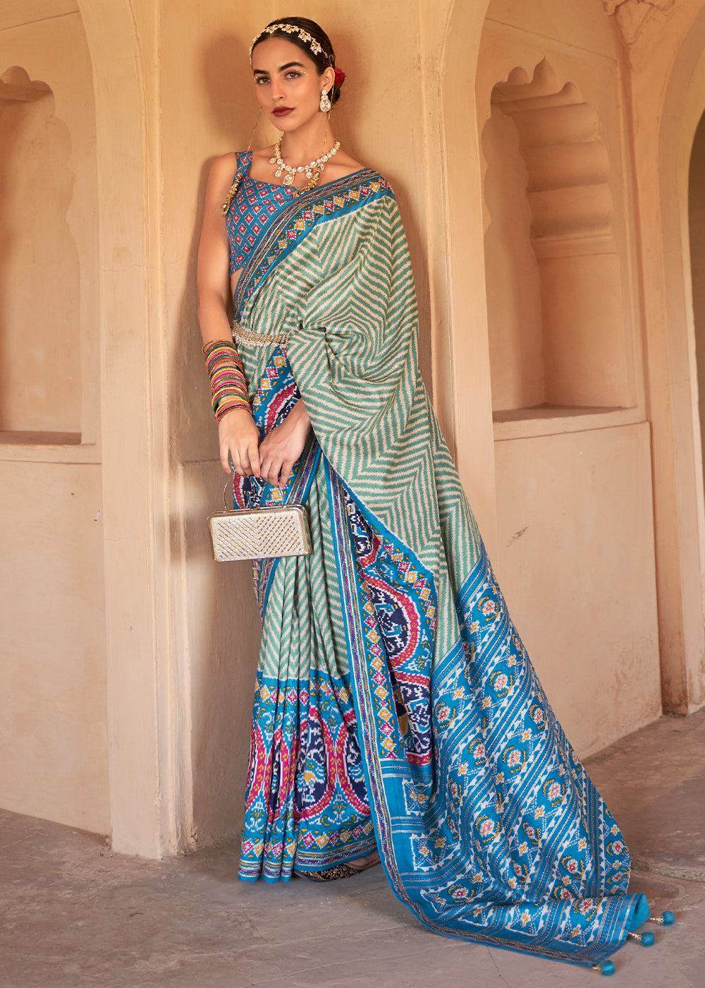 Serene Sky Blue Patola Silk Saree