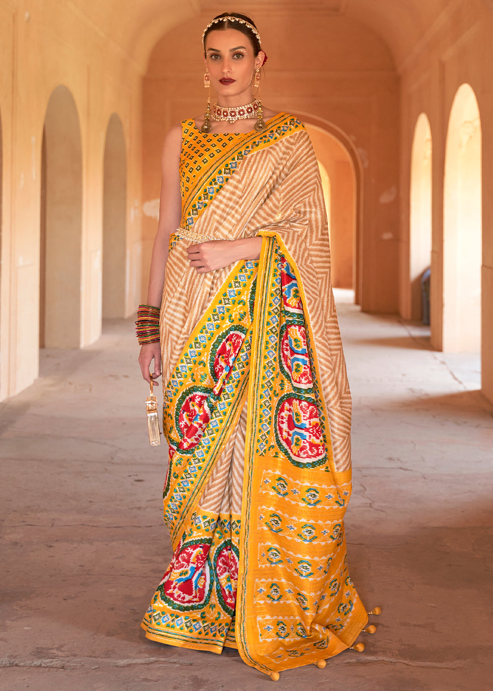 Radiant Sunshine Yellow Patola Silk Saree