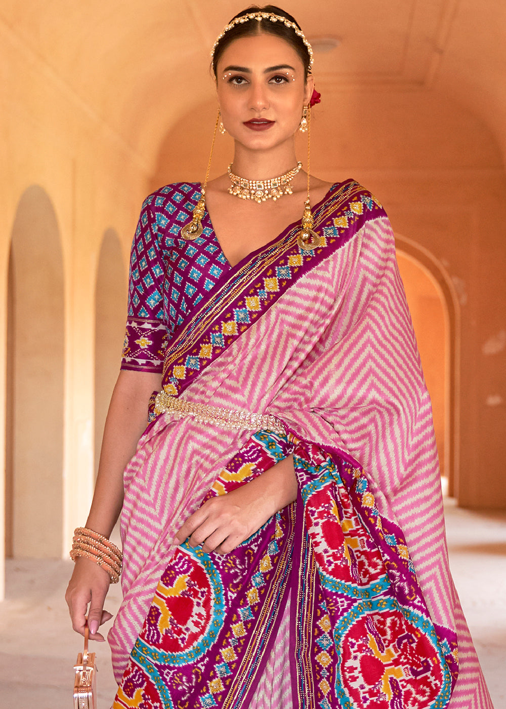 Elegance Personified: The Gajari Off-White Patola Silk Saree