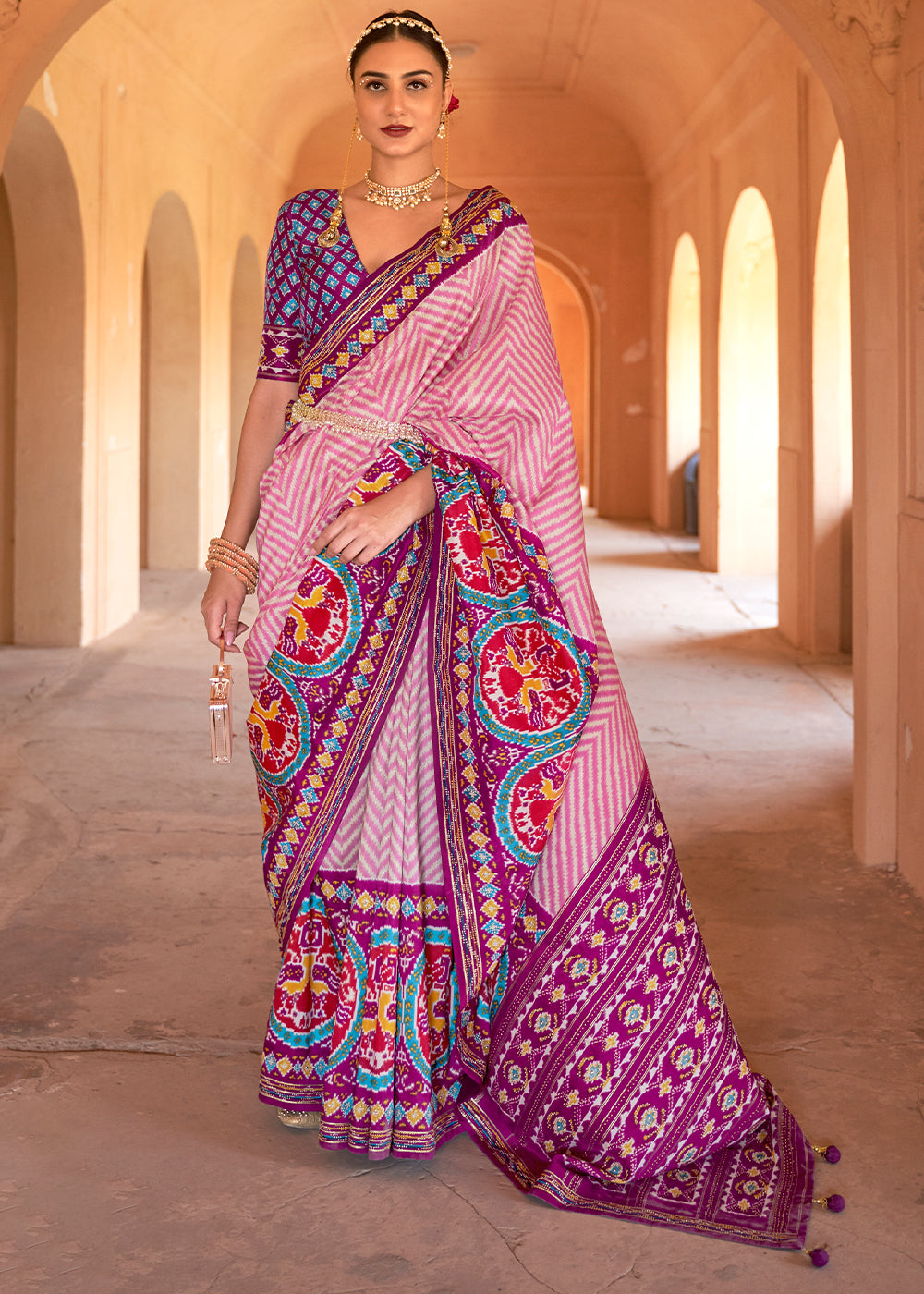 Elegance Personified: The Gajari Off-White Patola Silk Saree