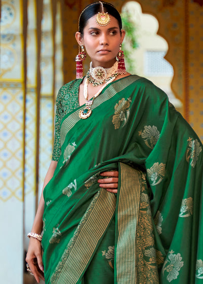 An Ethereal Beauty Graceful Green Banarasi Silk Saree