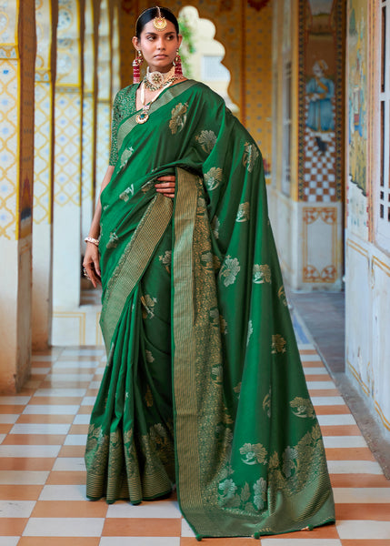 An Ethereal Beauty Graceful Green Banarasi Silk Saree