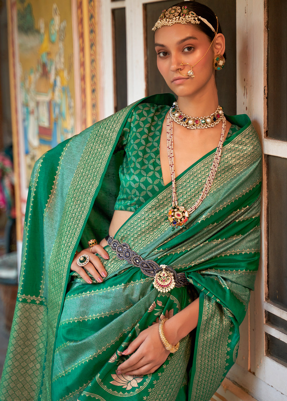 A Timeless Classic Elegant Green Banarasi Silk Saree