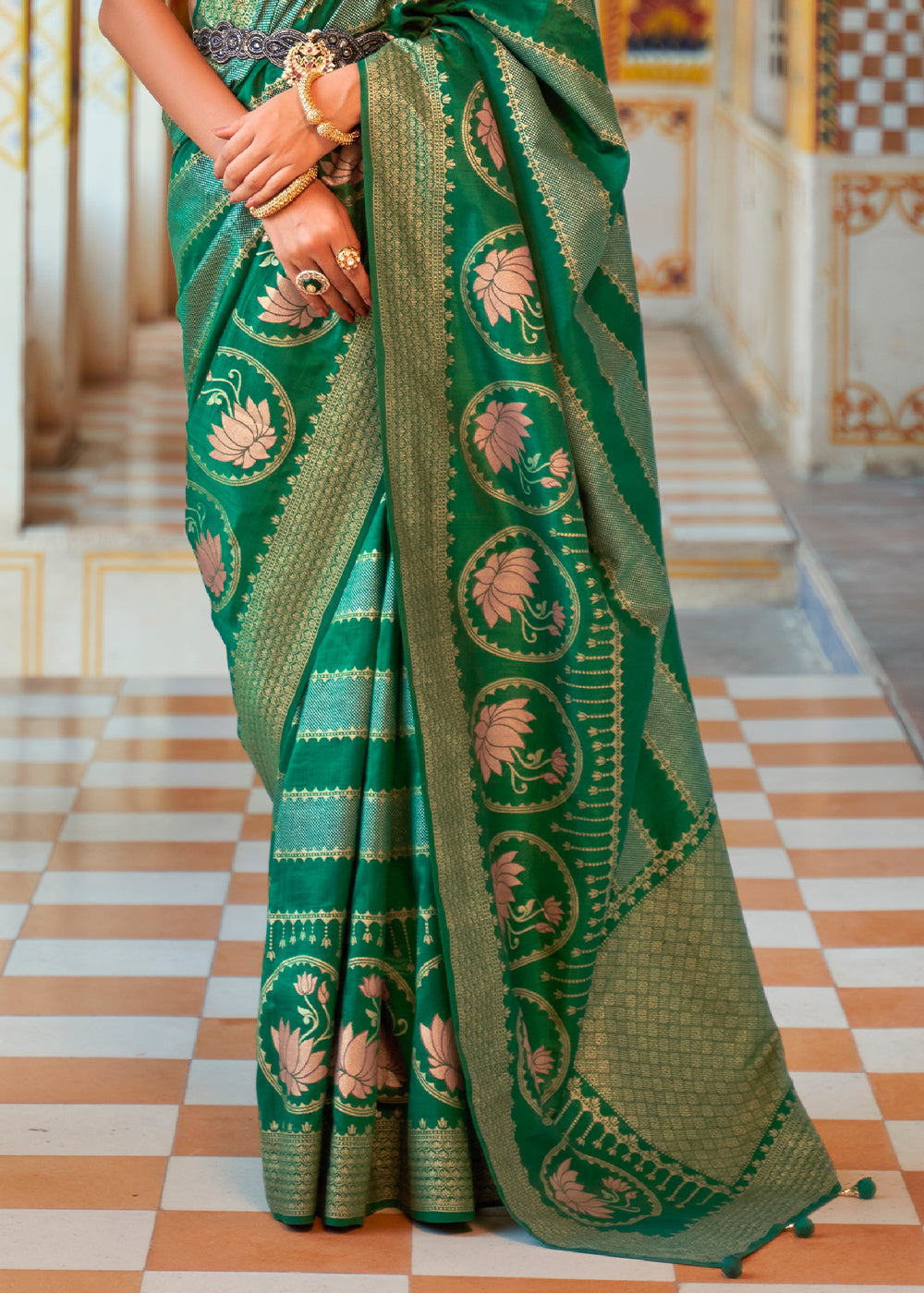 A Timeless Classic Elegant Green Banarasi Silk Saree