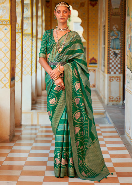 A Timeless Classic Elegant Green Banarasi Silk Saree