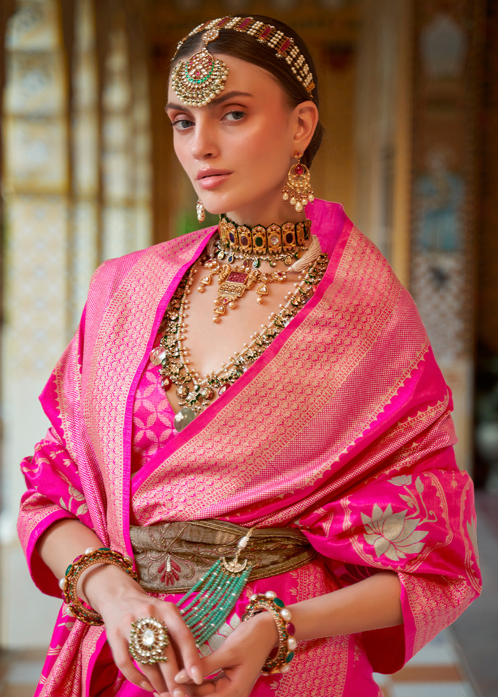 The Enchanting Beauty of Pink Woven Banarasi Silk Saree