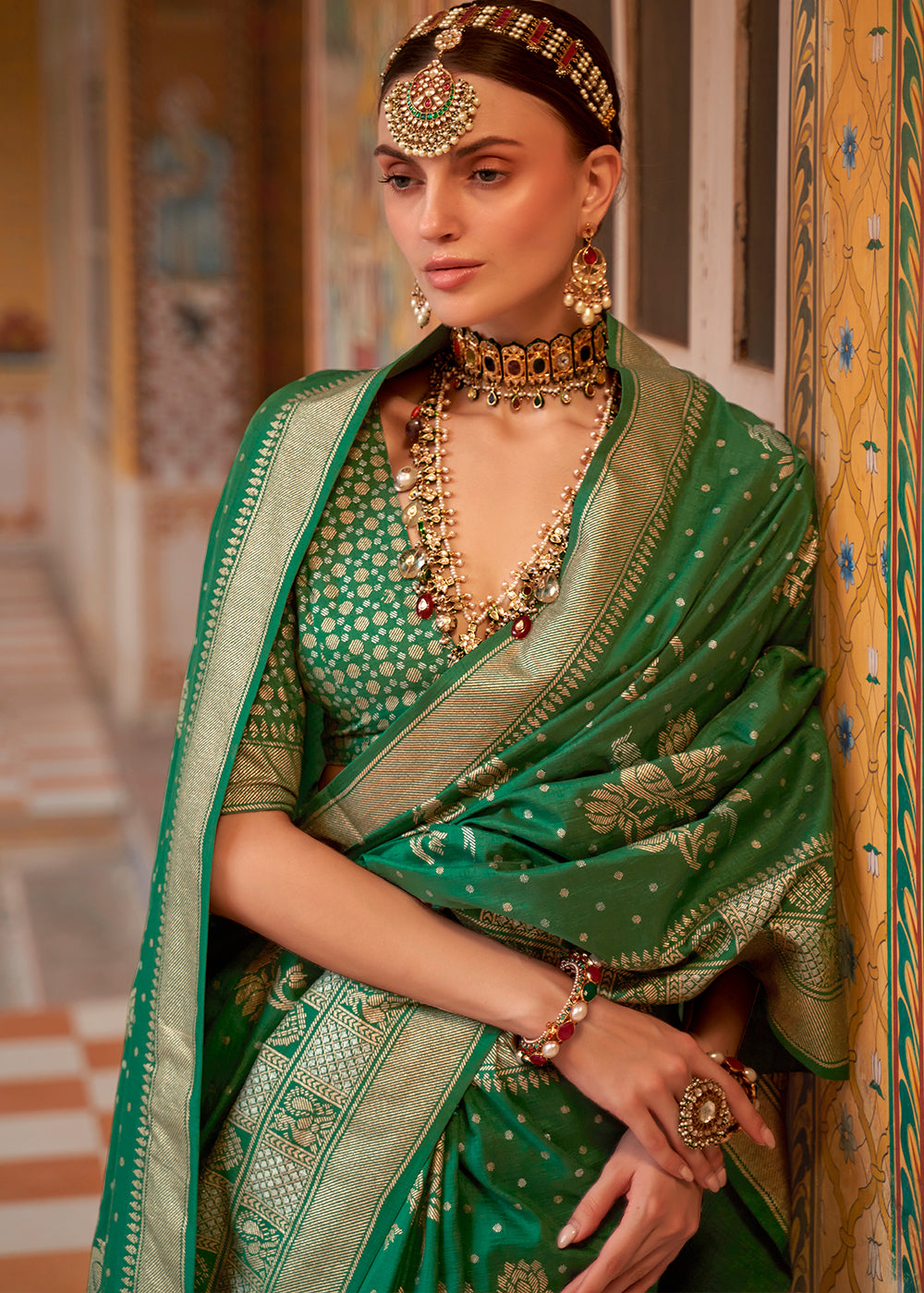 A Natural Beauty Exquisite Green Banarasi Silk Saree