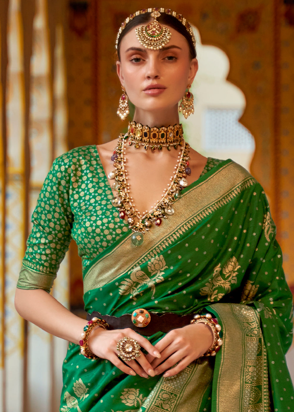 A Natural Beauty Exquisite Green Banarasi Silk Saree