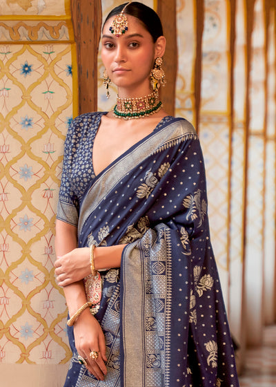 A Mesmerizing Masterpiece Captivating Blue Banarasi Silk Saree