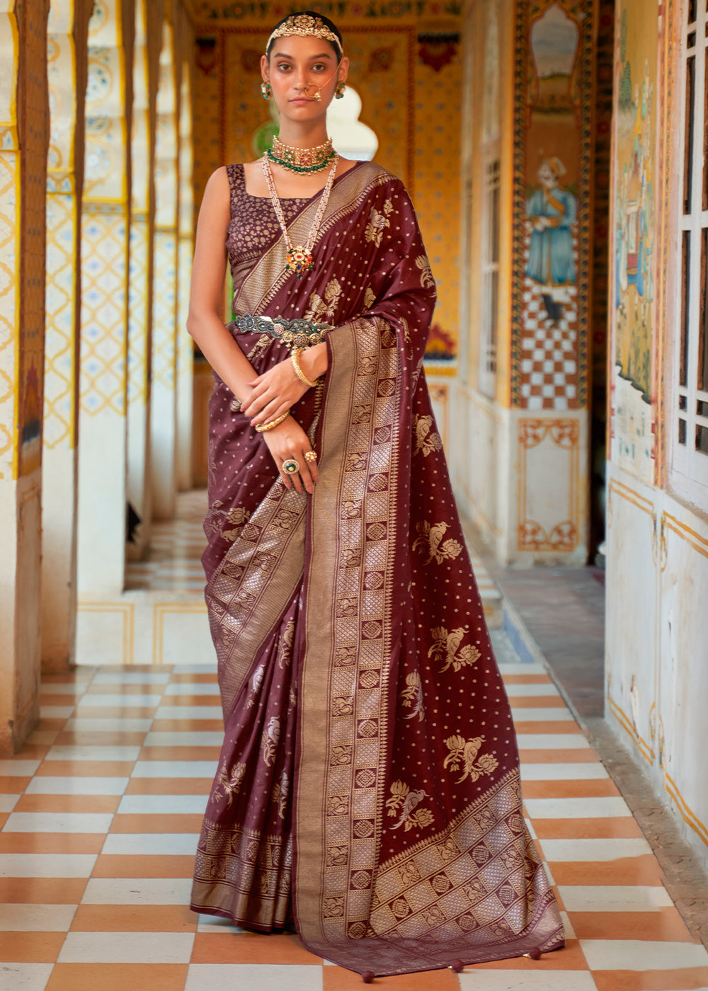 A Timeless Classic Sophisticated Brown Banarasi Silk Saree