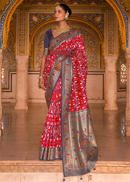 Bold Red and Brown Patola Silk Saree - A Perfect Fusion of Richness and Elegance