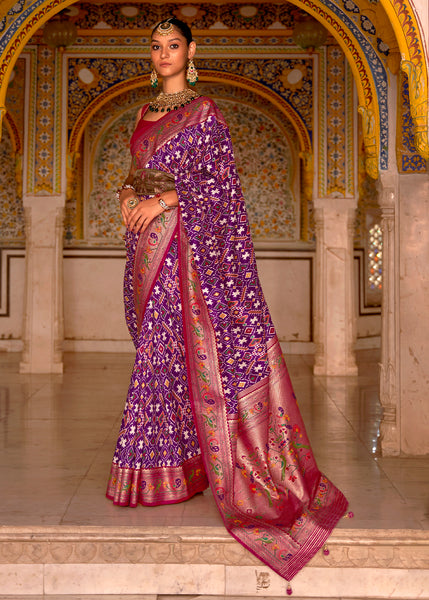 A Fusion of Grace and Style Elegant Purple Patola Silk Saree