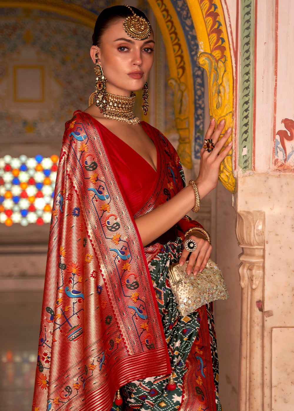 A Perfect Blend of Royalty and Elegance  Regal Purple and Red Patola Silk Saree