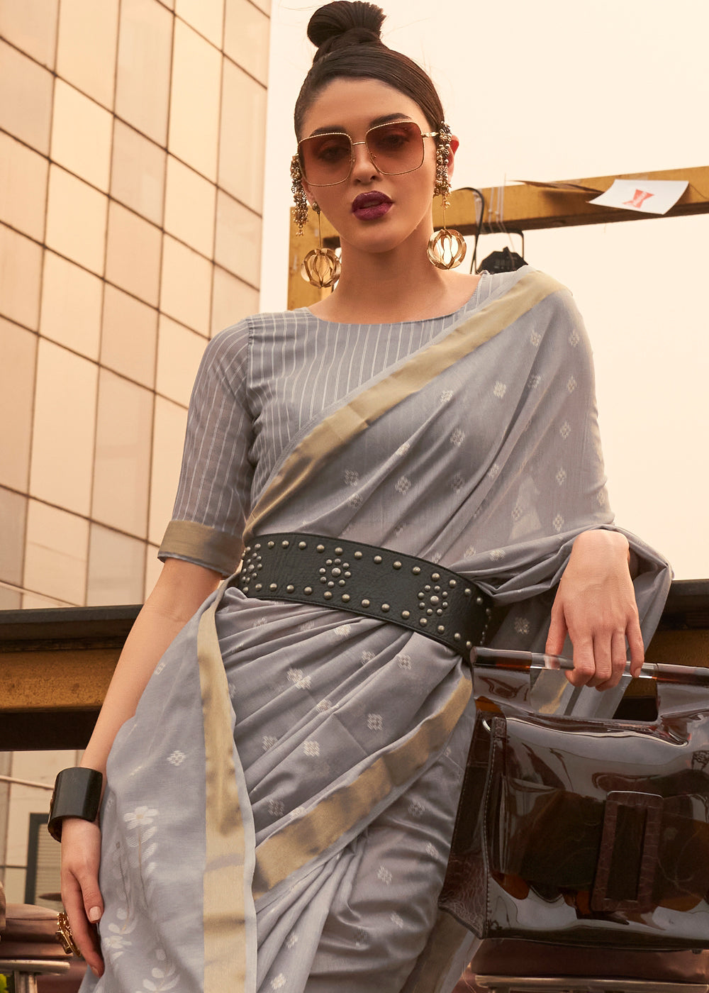 Classic Grey Banarasi Cotton Silk Saree