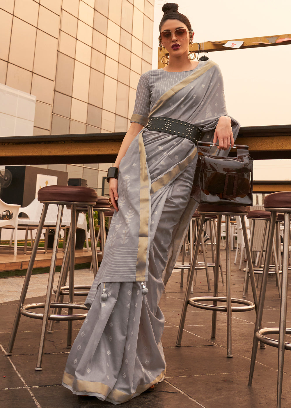 Classic Grey Banarasi Cotton Silk Saree