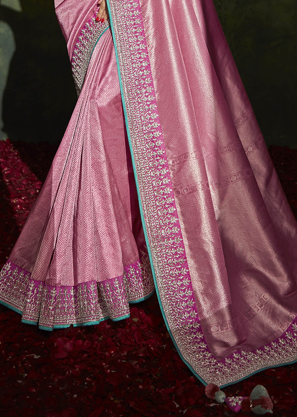 Graceful Elegance of the Pink Designer Silk Saree