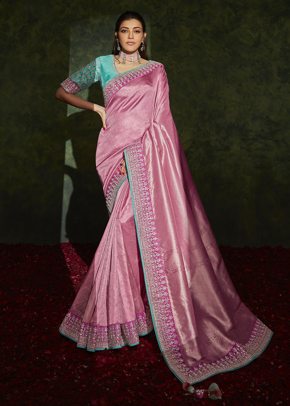 Graceful Elegance of the Pink Designer Silk Saree