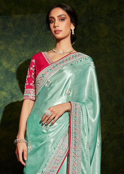 Soothing Elegance of the Blue Designer Silk Saree