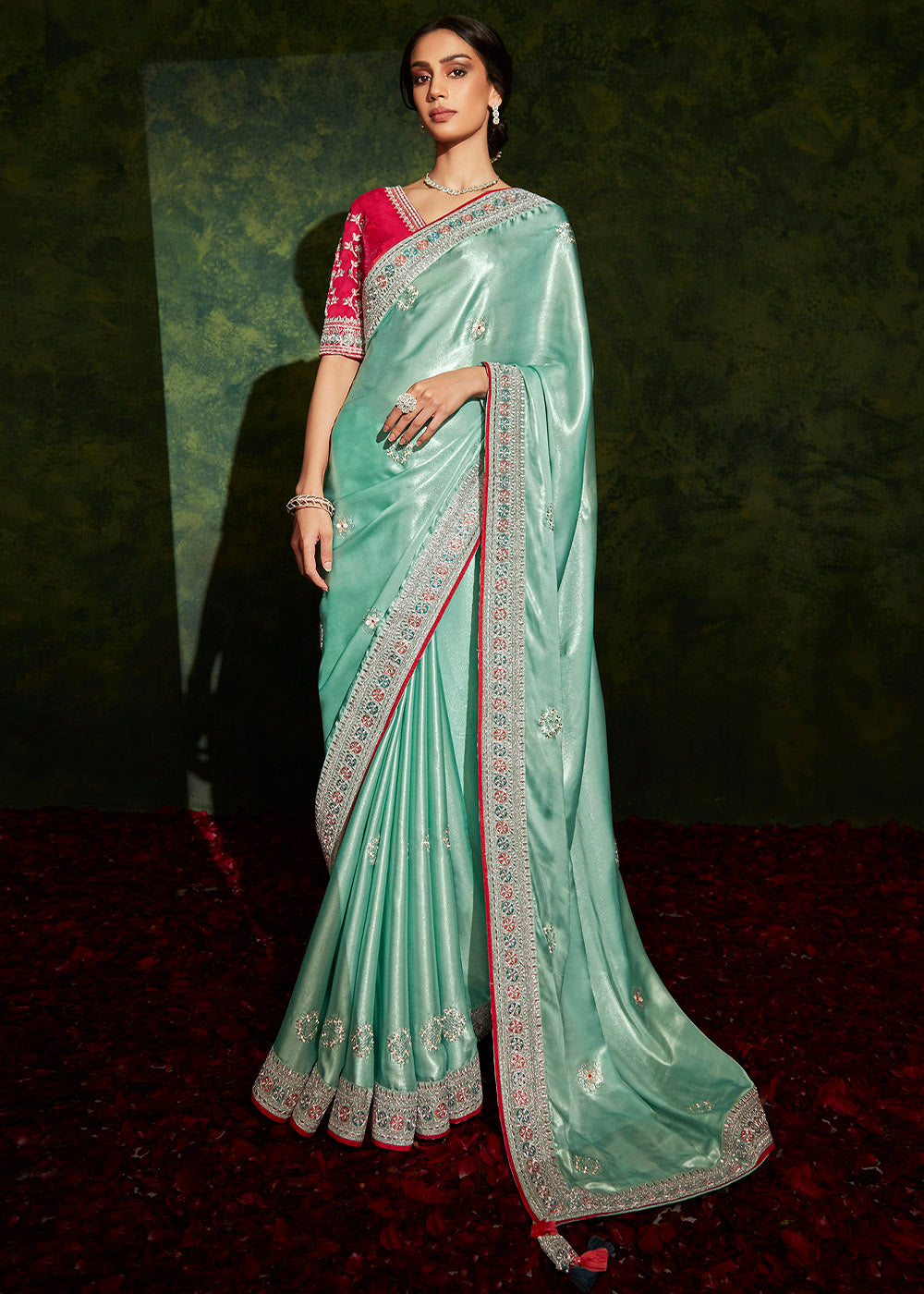 Soothing Elegance of the Blue Designer Silk Saree