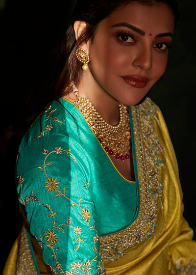 Radiant Glow of the Yellow Designer Silk Saree