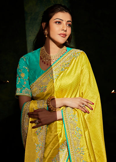 Radiant Glow of the Yellow Designer Silk Saree