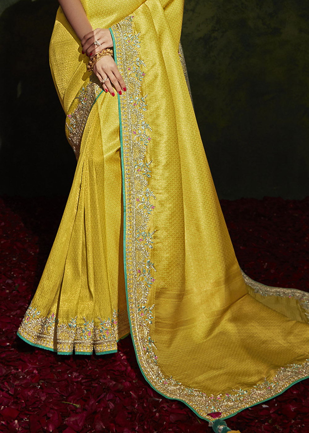 Radiant Glow of the Yellow Designer Silk Saree