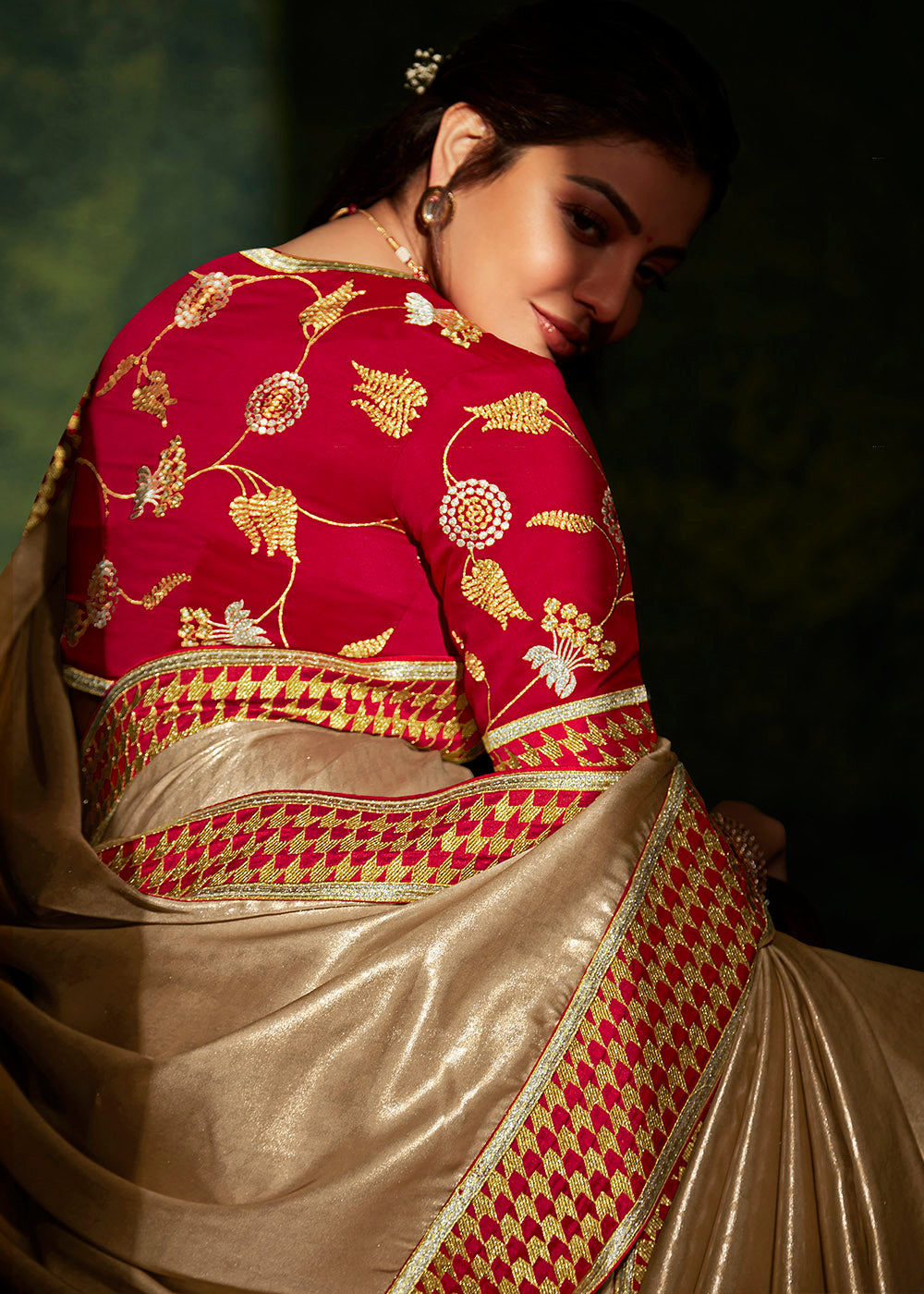 Vintage Charm of the Sepia Beige South Silk Saree