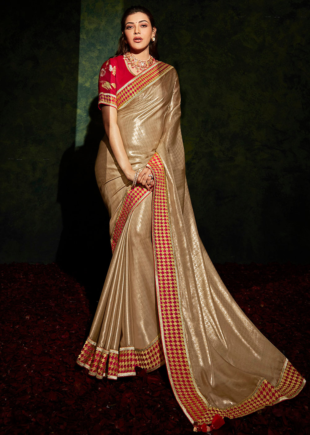 Vintage Charm of the Sepia Beige South Silk Saree