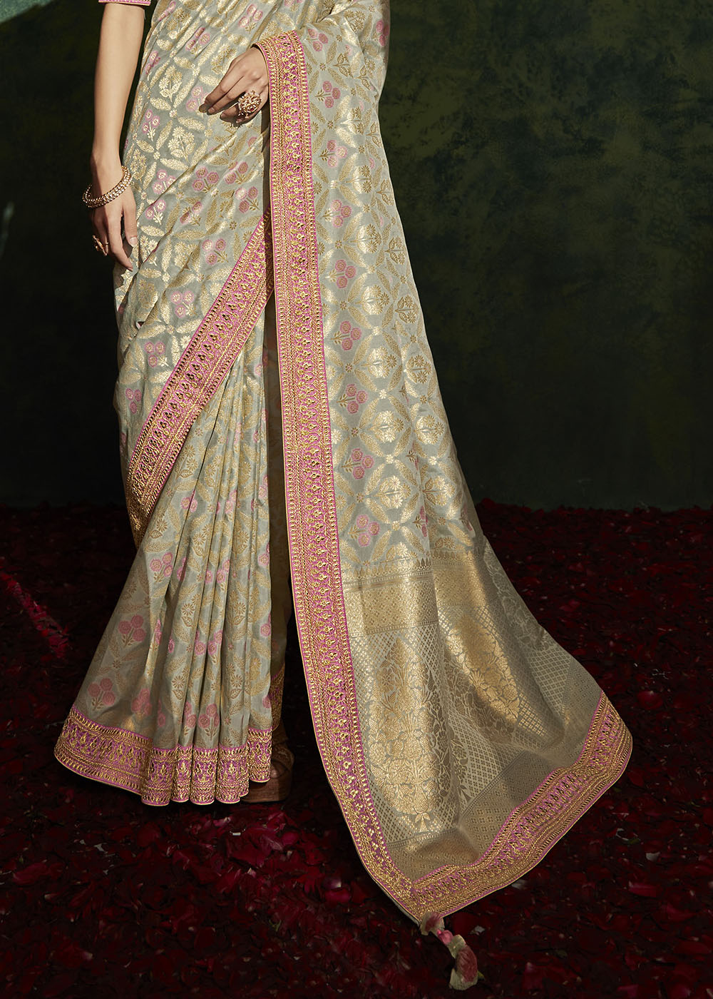 Elegance and Grace of the Pink Designer Silk Saree