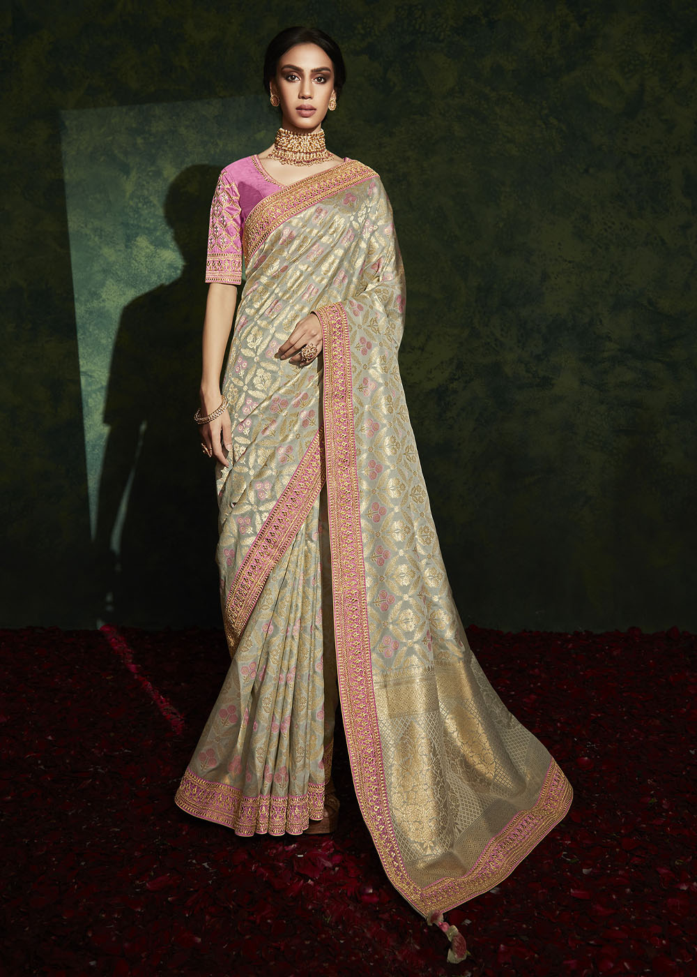 Elegance and Grace of the Pink Designer Silk Saree