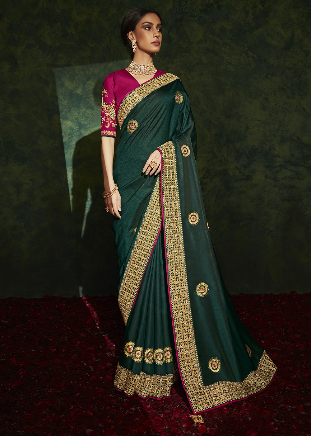 Enchanting Charm of the Green Designer Silk Saree