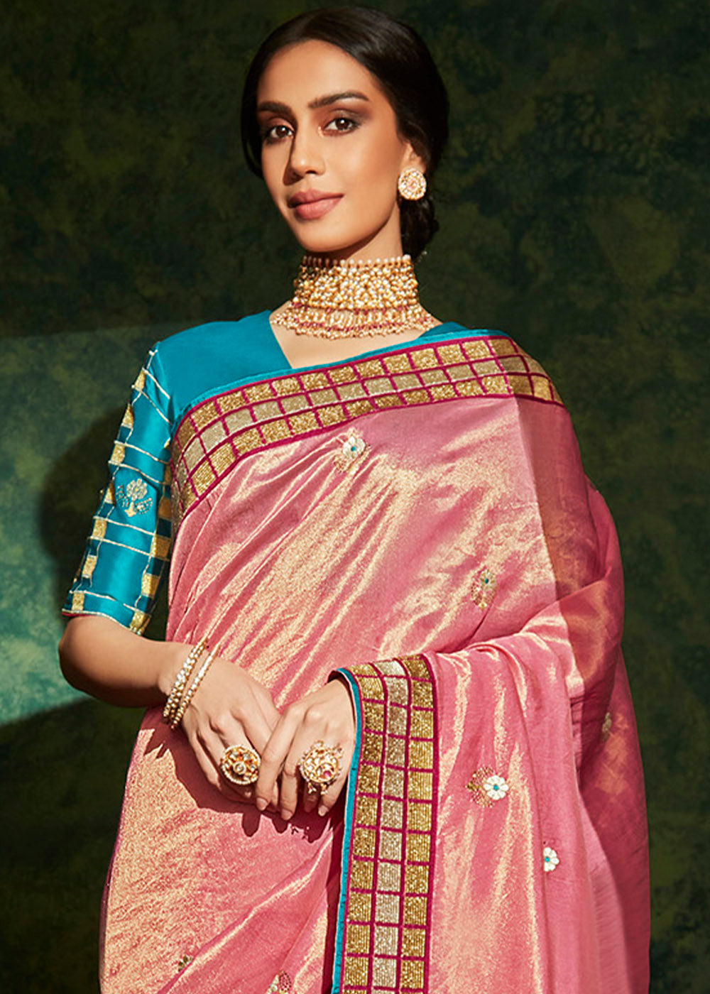 Graceful Femininity of the Pink Designer Silk Saree