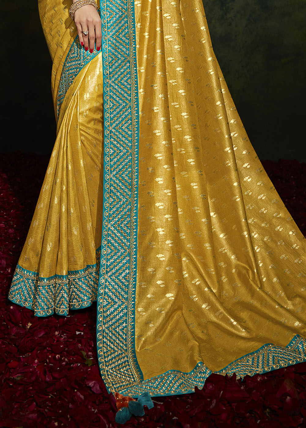 Radiance and Sunshine of the Yellow Designer Silk Saree